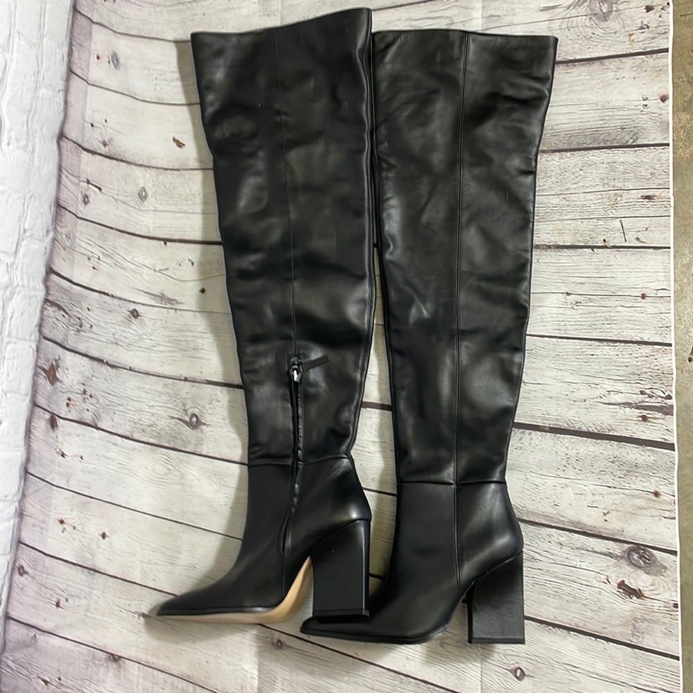 NEW Zara over the knee blk leather like boots